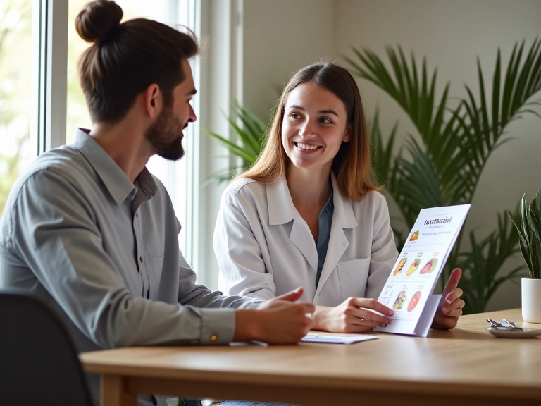 Nutrizionista che spiega un piano alimentare personalizzato a un cliente