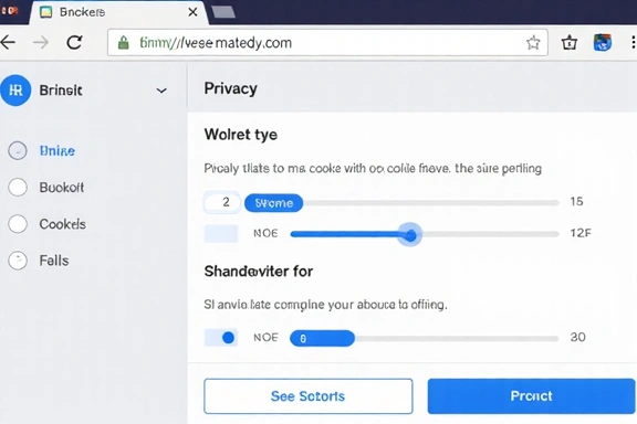 Interfaccia utente di un browser con impostazioni privacy e opzioni cookie