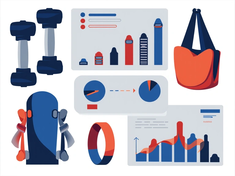 Attrezzi ginnici stilizzati e grafici di allenamento, simbolo di personalizzazione e progresso